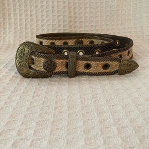 Sand Castle Vintage Metal, Mesh, Fabric And Leather Belt